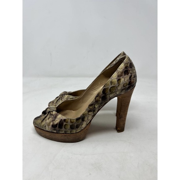 Stuart Weitzman Snake Skin Python Pattern Peep Toe Platform Pumps Brown Size 6M - Picture 4 of 10